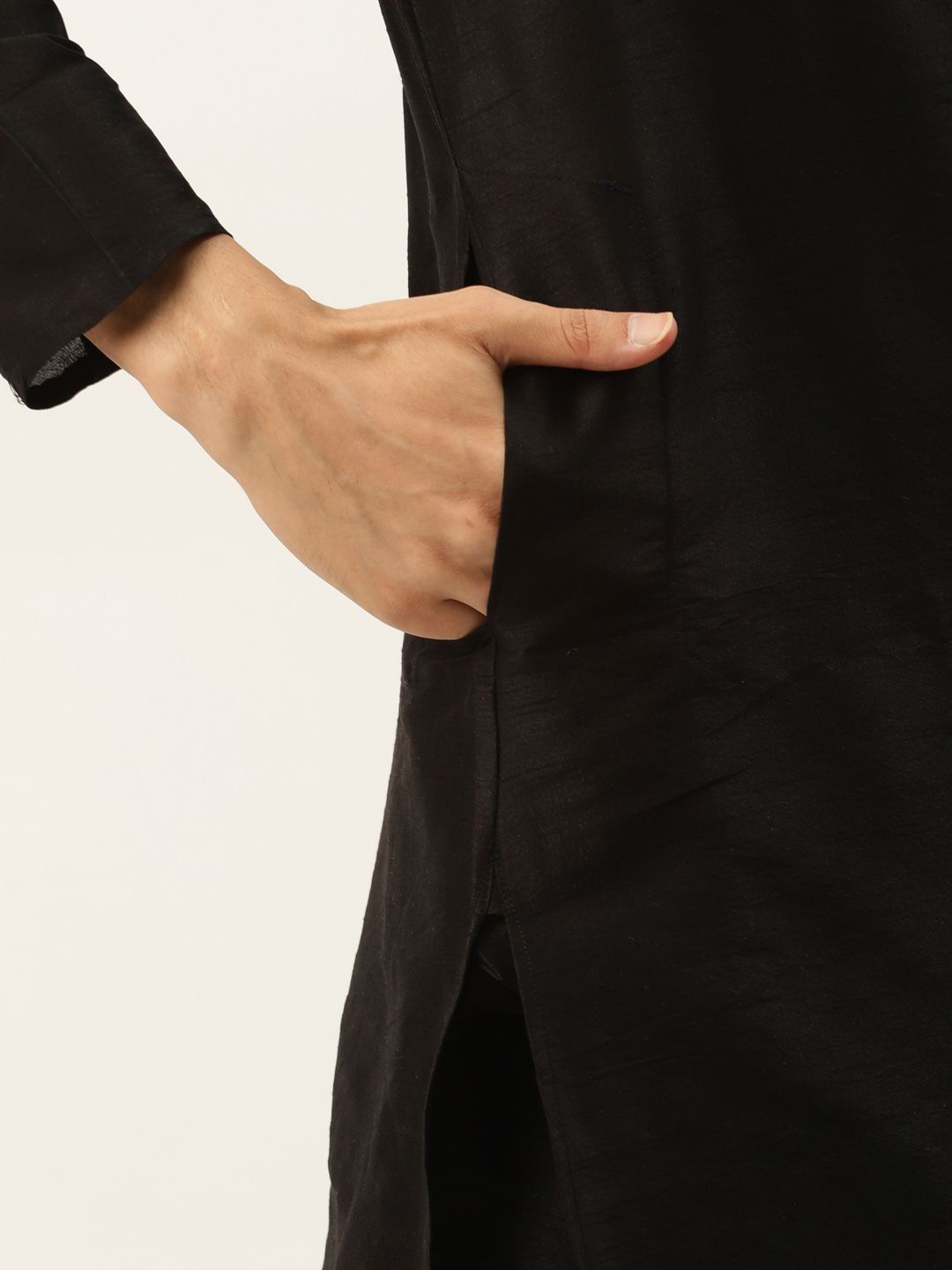 SOJANYA Men Black Solid Kurta with Churidar & Nehru Jacket