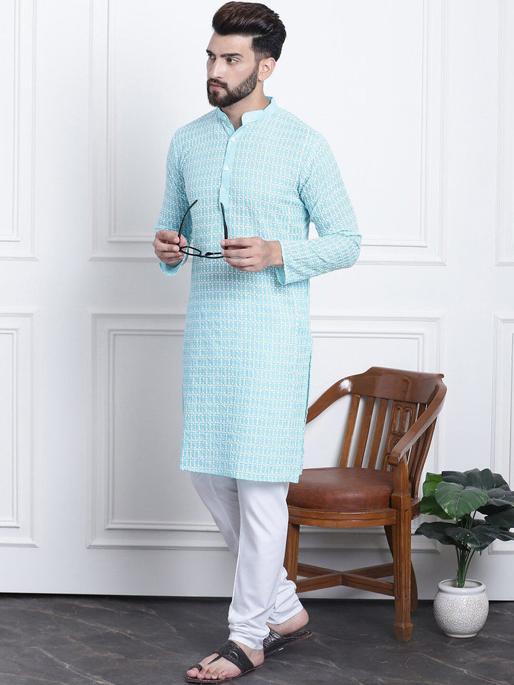 SOJANYA Kolar Mandarin Sulam Bunga Pure Cotton Kurta Lurus