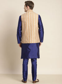 SOJANYA Lelaki Motif Etnik Biru Sulam Kurta Churidar