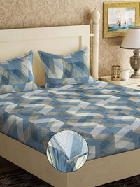 Myntra Elegant Homes Blue & Beige Printed Dilengkapi Set Cadar King 300 TC-2.50 m x 2.25 m