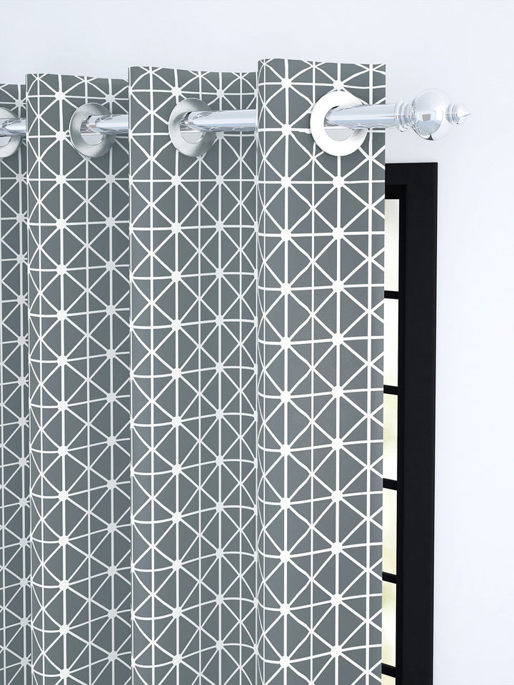Story@home Grey & White Geometric Room Darkening Long Door Curtain