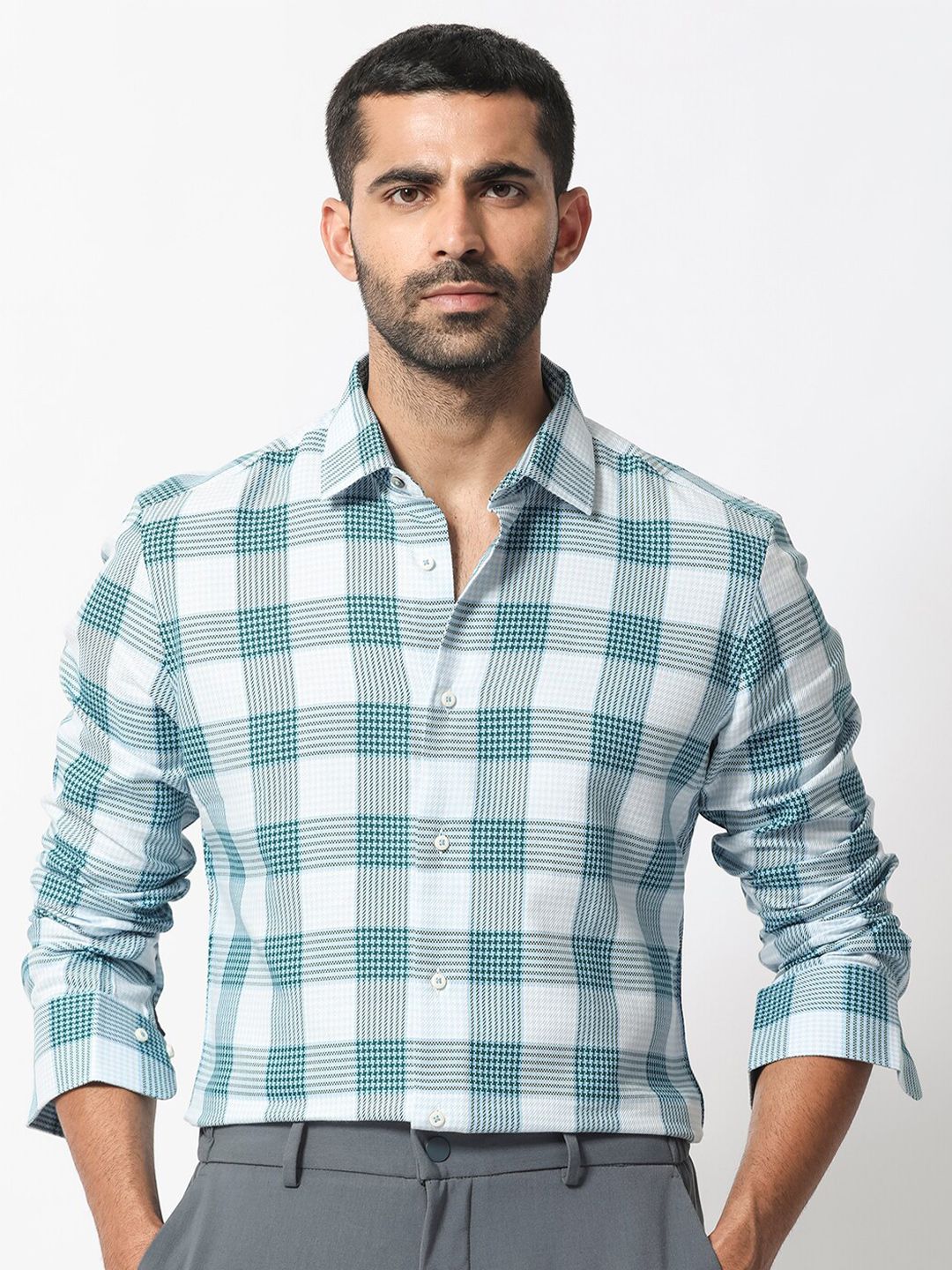 RARE RABBIT Men Ventura Slim Fit Tartan Checked Cotton Shirt