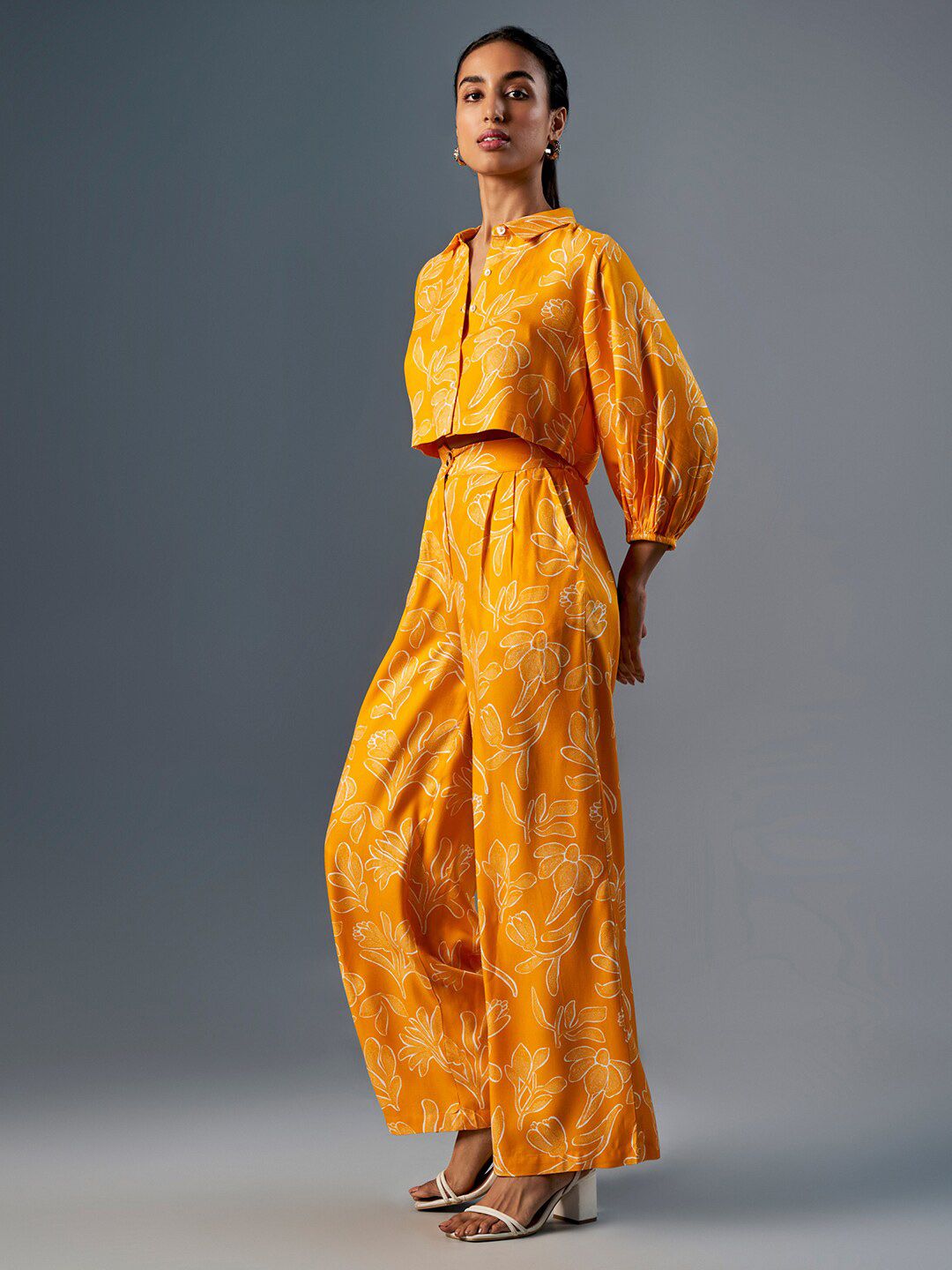 Global Desi Floral Printed Top & Palazzo