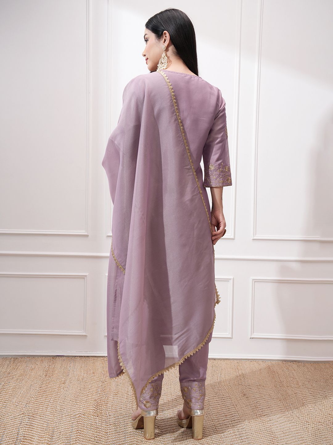 Vishudh Women Ethnic Motifs Embroidered Regular Kurta with Trousers & With Dupatta