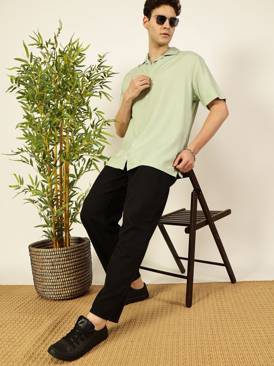 Thomas Scott Men Premium Cuban Collar Solid Oversized Casual Shirt