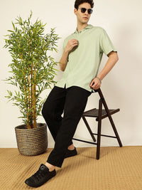 Thomas Scott Men Premium Cuban Collar Solid Oversized Casual Shirt