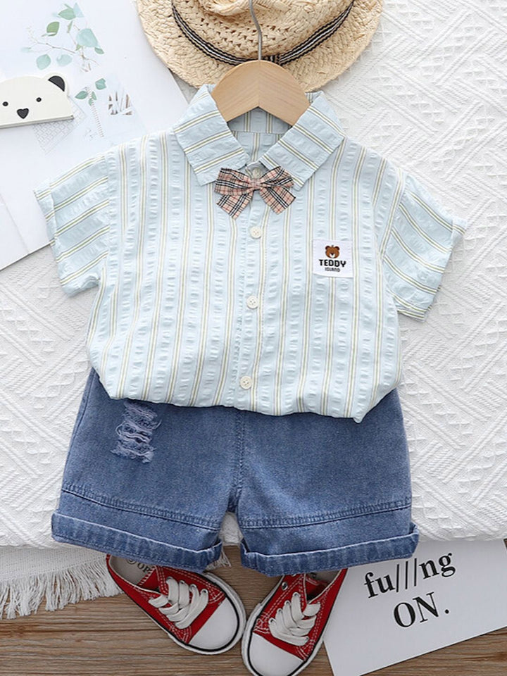 YK Kids Striped Pure  Cotton Shirt With Shorts Clothing Set