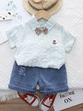 YK Kids Striped Pure  Cotton Shirt With Shorts Clothing Set