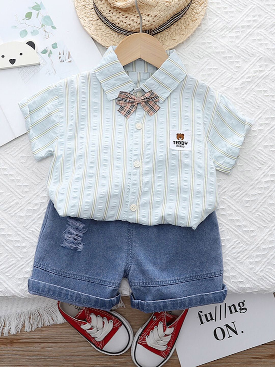 YK Kids Striped Pure  Cotton Shirt With Shorts Clothing Set