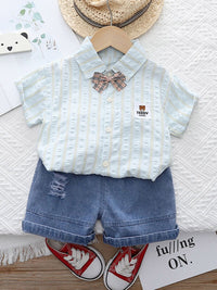 YK Kids Striped Pure  Cotton Shirt With Shorts Clothing Set