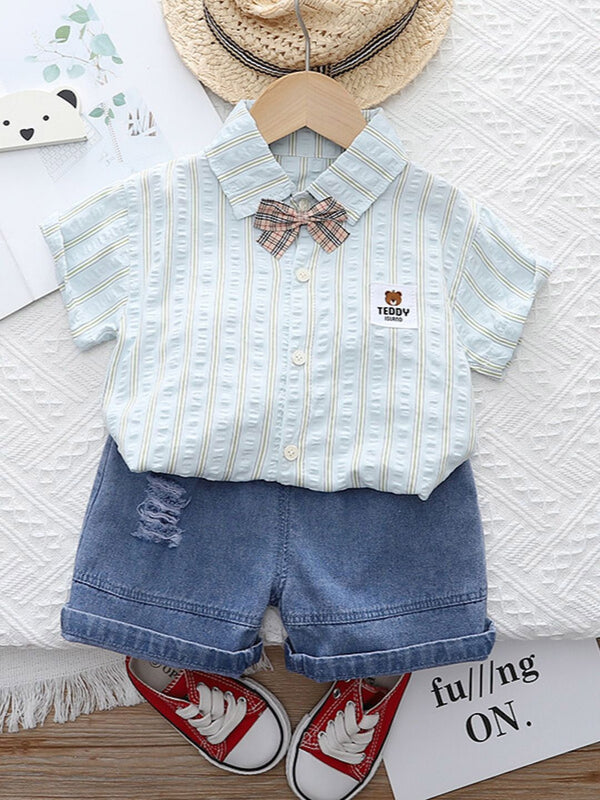 YK Kids Striped Pure  Cotton Shirt With Shorts Clothing Set