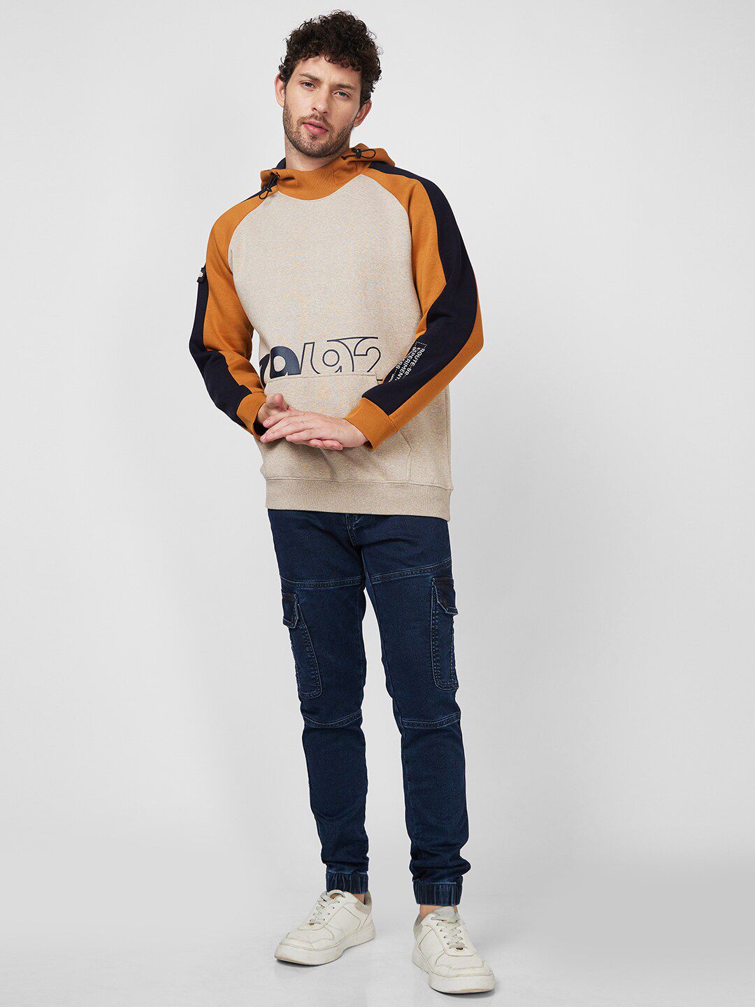 SPYKAR Typography Printed Hooded Raglan Sleeves Sweatshirt