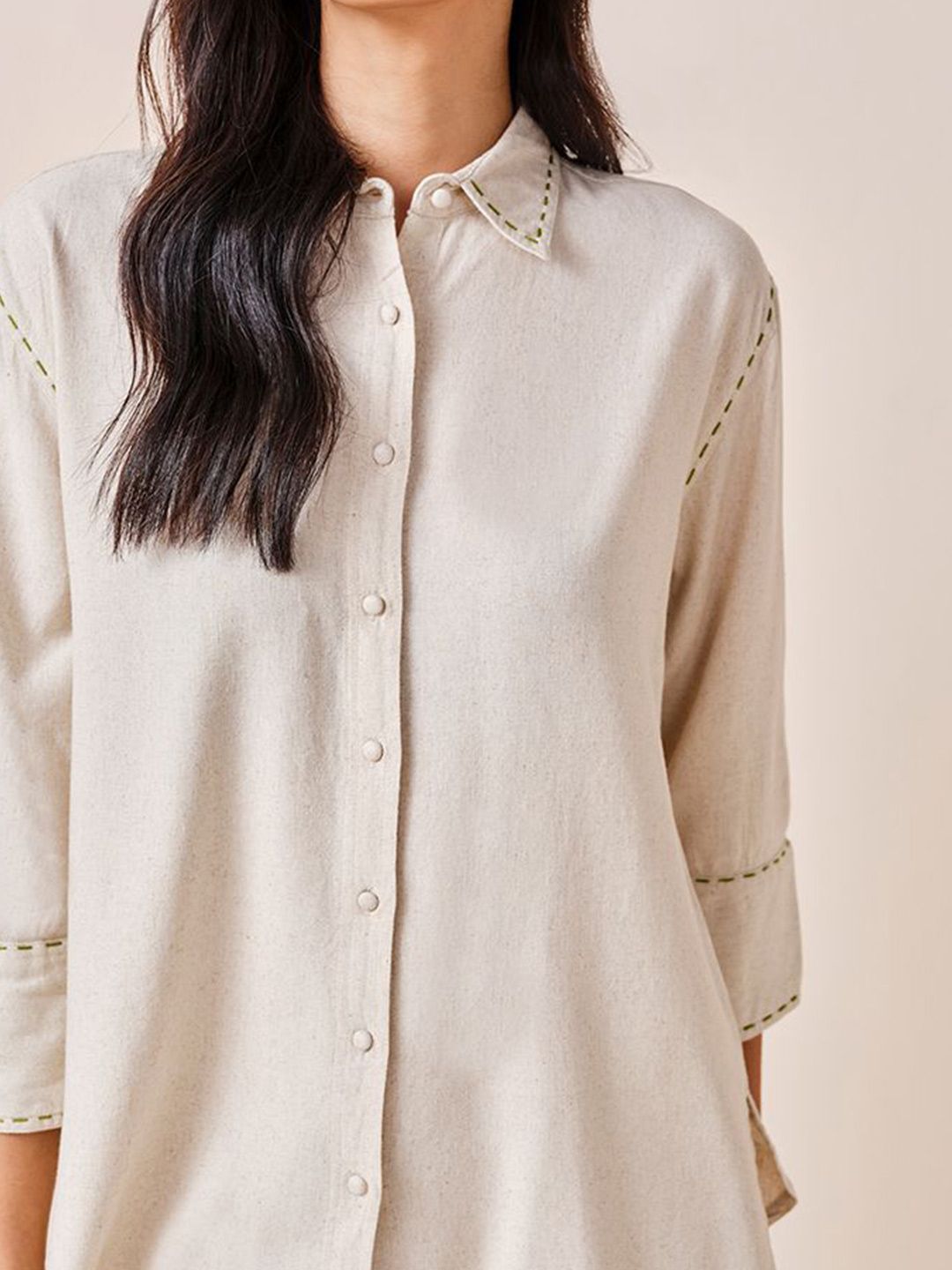 AND Shirt Collar Cuffed Sleeves shirt style Longline Top