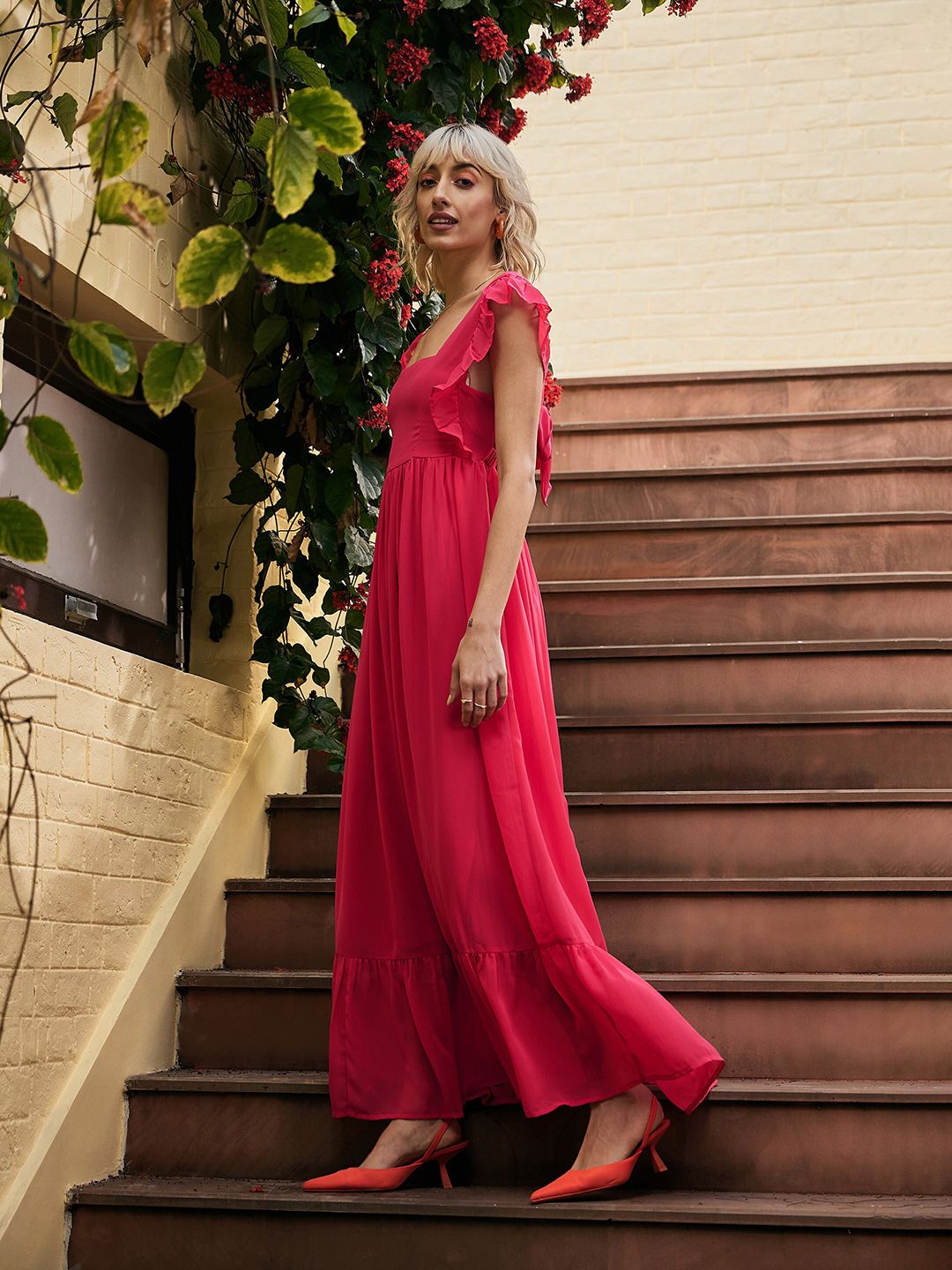SASSAFRAS Square Neck Sleeveless Georgette Maxi Dress