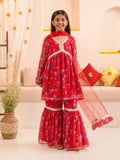 pspeaches Girls Floral Printed Regular A-Line Kurta & Sharara With Dupatta