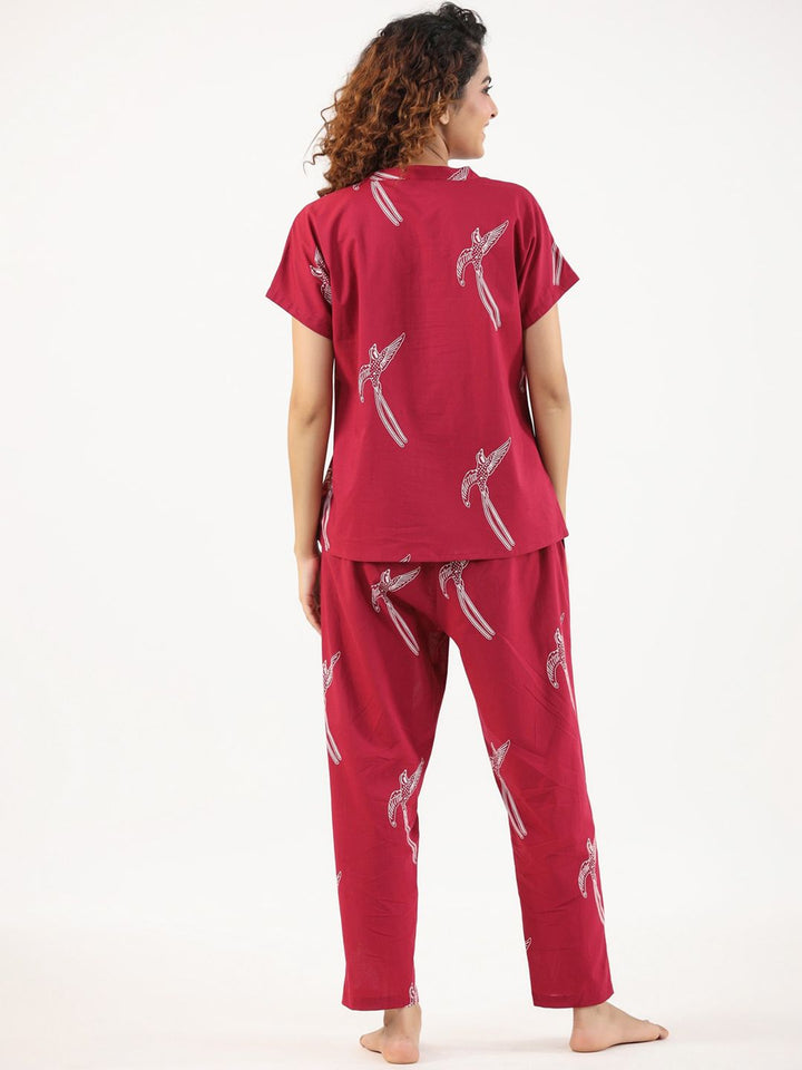 SANSKRUTIHOMES Conversational Printed Mandarin Collar Pure Cotton Night suit