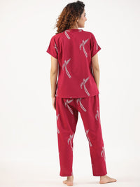 SANSKRUTIHOMES Conversational Printed Mandarin Collar Pure Cotton Night suit