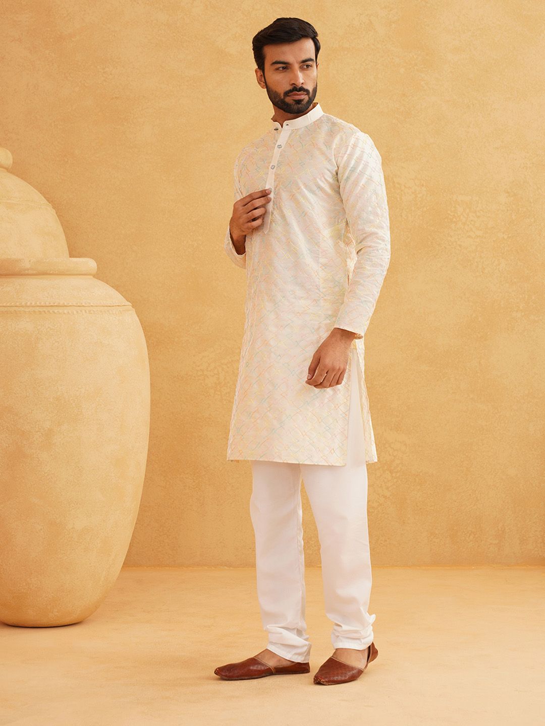 SOJANYA Geometric Embroidered Regular Kurta With Churidar