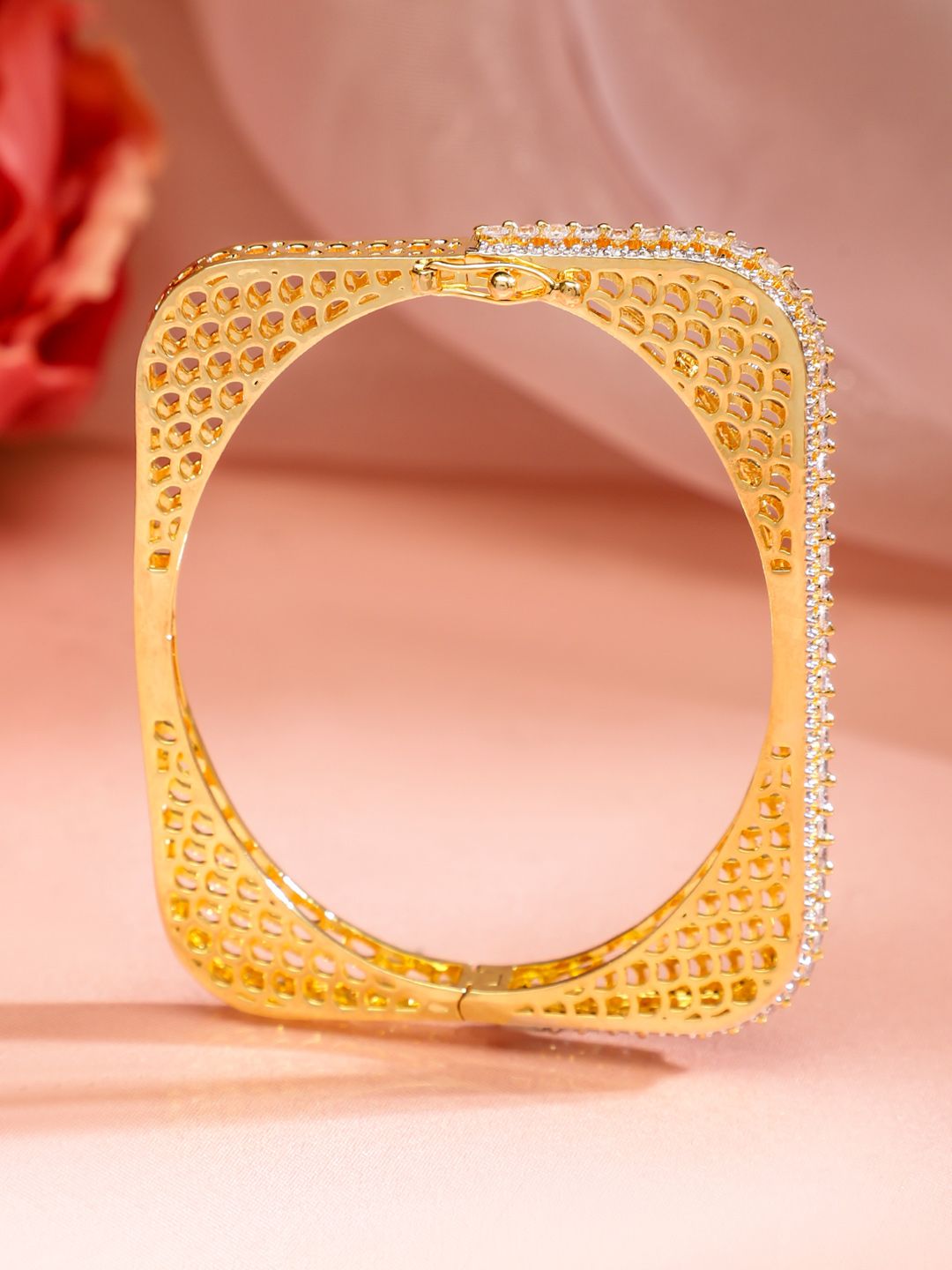 Rubans Brass Cubic Zirconia Gold-Plated Bangle-Style Bracelet