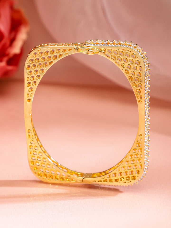 Rubans Brass Cubic Zirconia Gold-Plated Bangle-Style Bracelet