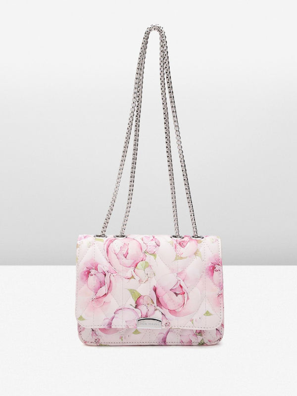 Lino Perros Floral Printed Structured Sling Bag with Quilted Detail