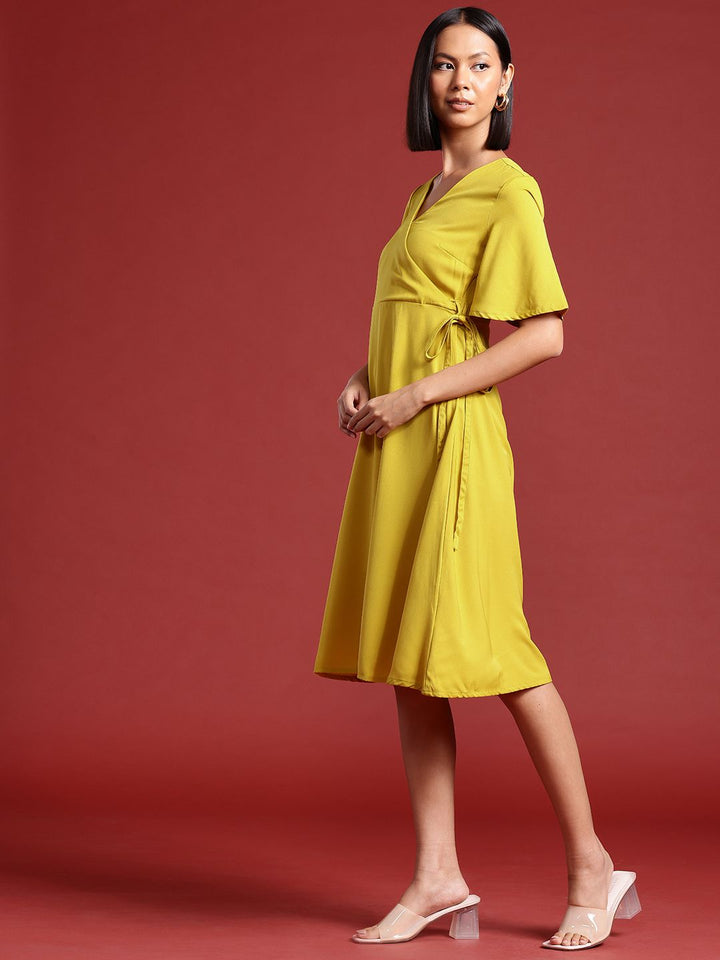 all about you Flutter Sleeves A-Line Knee Length Wrap Dress