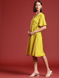all about you Flutter Sleeves A-Line Knee Length Wrap Dress