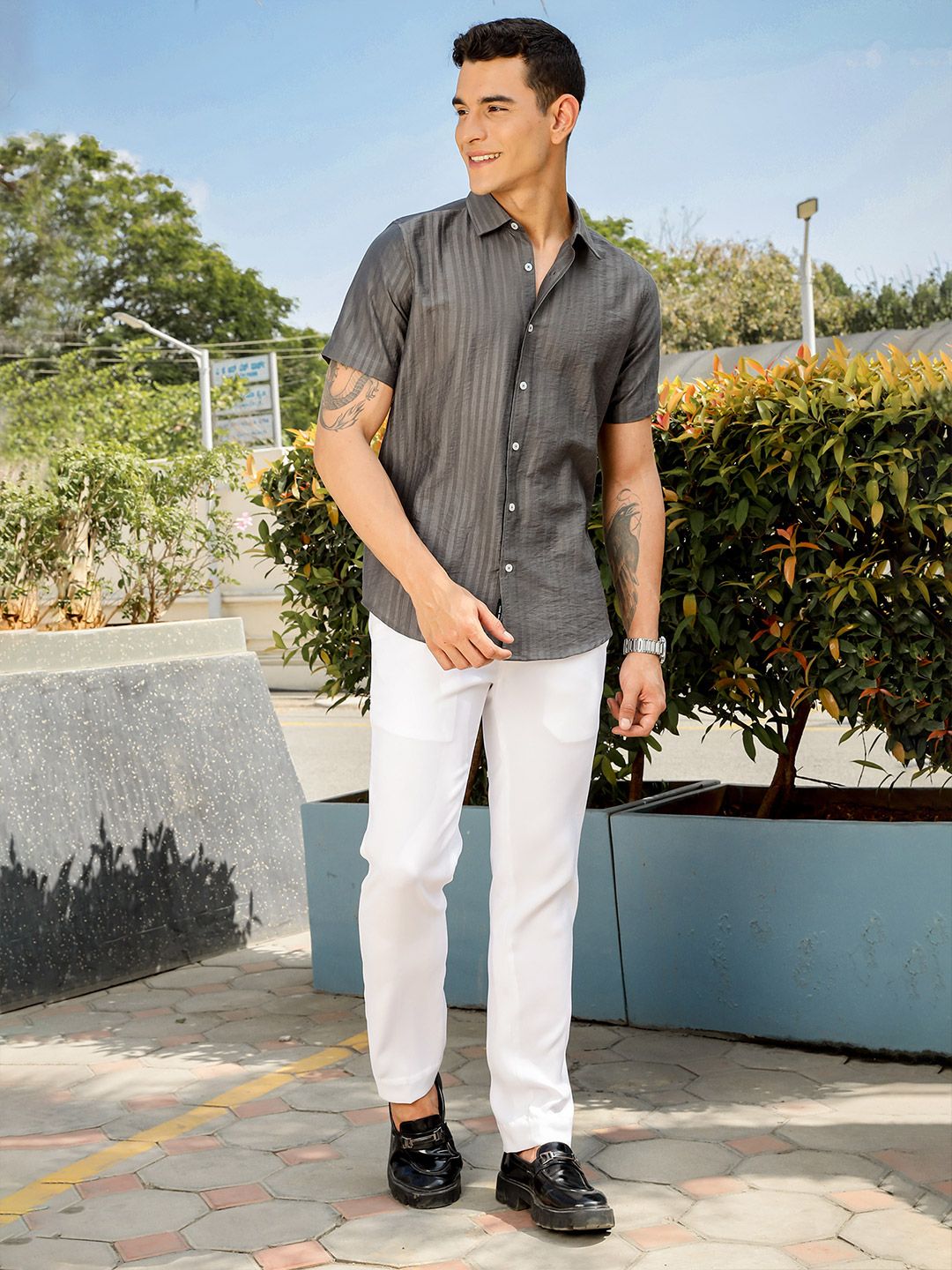 Thomas Scott Men Smart Slim Fit Opaque Striped Casual Shirt