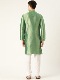 SOJANYA Men Green & Golden Woven Design Kurta Lurus