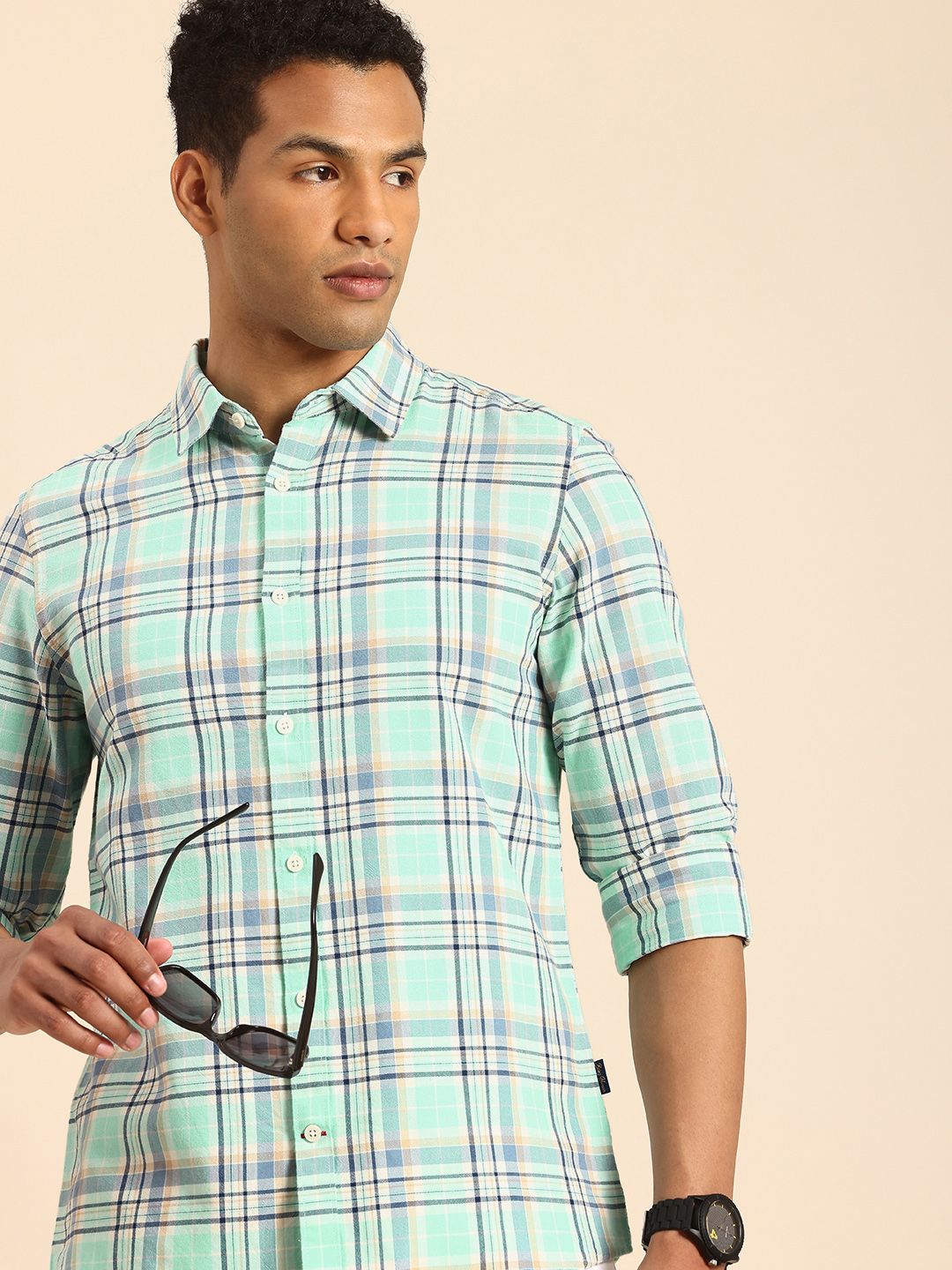 Being Human Slim Fit Checked Pure Cotton Casual Shirt