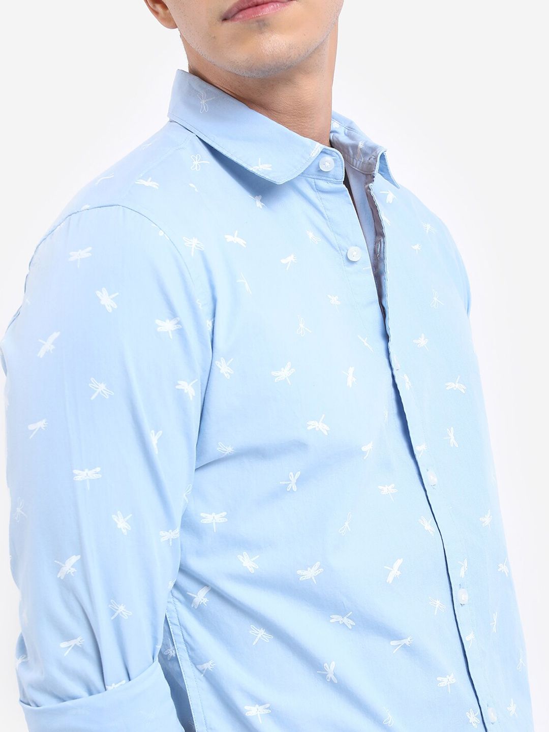 HIGHLANDER Conversational Printed Slim Fit Spread Collar Casual Cotton Shirt