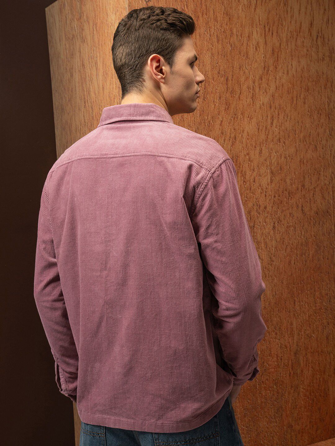 Locomotive Premium Men Pink Oversized Corduroy Solid Overshirt