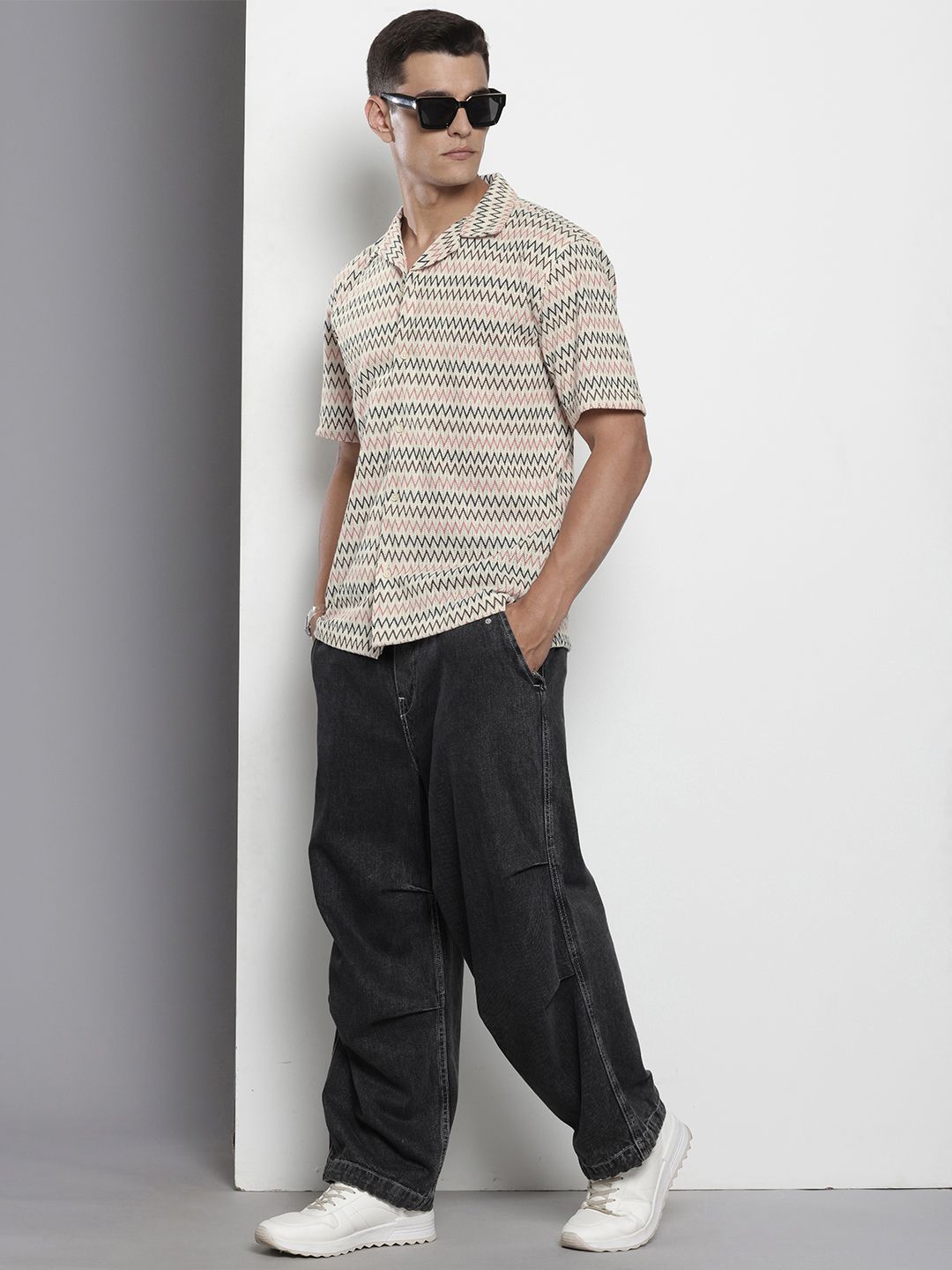 The Indian Garage Co Men Relaxed Fit Textured Lace Crochet Resort Wear Shirt