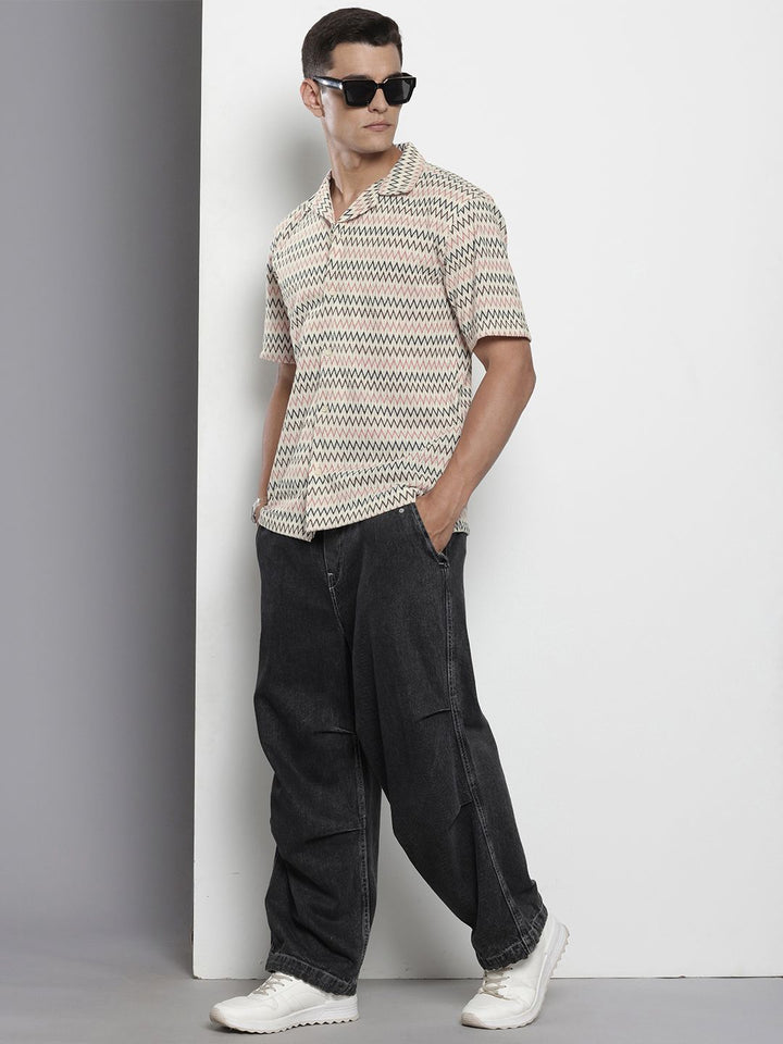 The Indian Garage Co Men Relaxed Fit Textured Lace Crochet Resort Wear Shirt