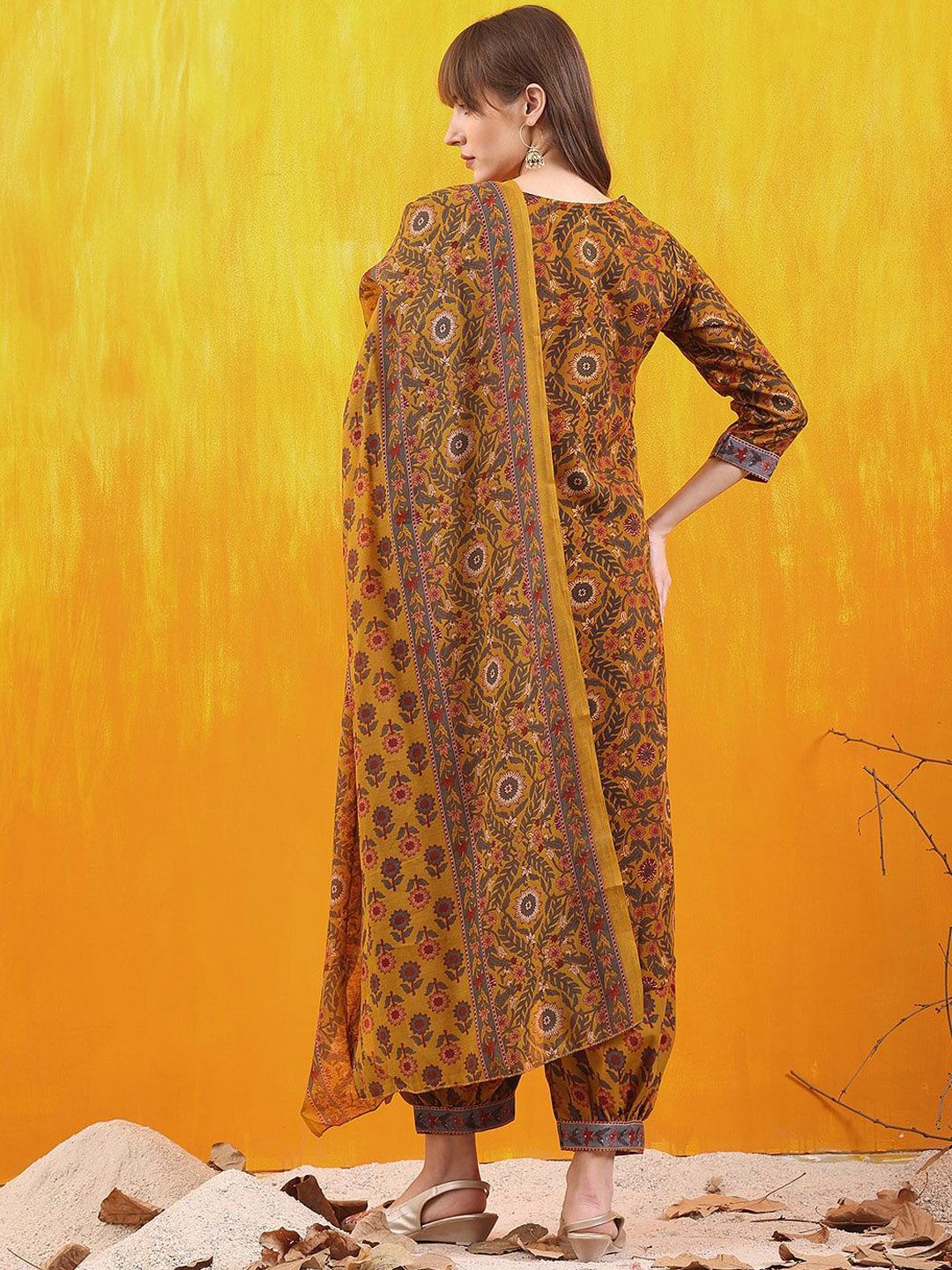 KALINI  Floral Printed V-Neck Straight Kurta With Salwar And Dupatta
