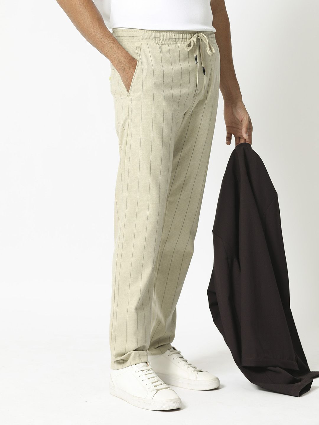 RARE RABBIT Men Striped Mid Rise Slim Fit Trousers