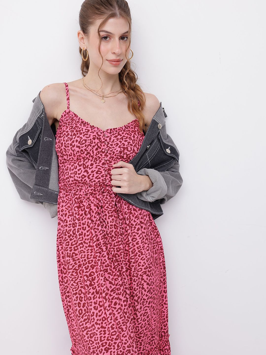 DressBerry Old World Glamour Animal Print Smocked Maxi Dress