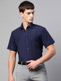 English Navy Men Navy Blue Polyester Slim Fit Solid Formal Shirt