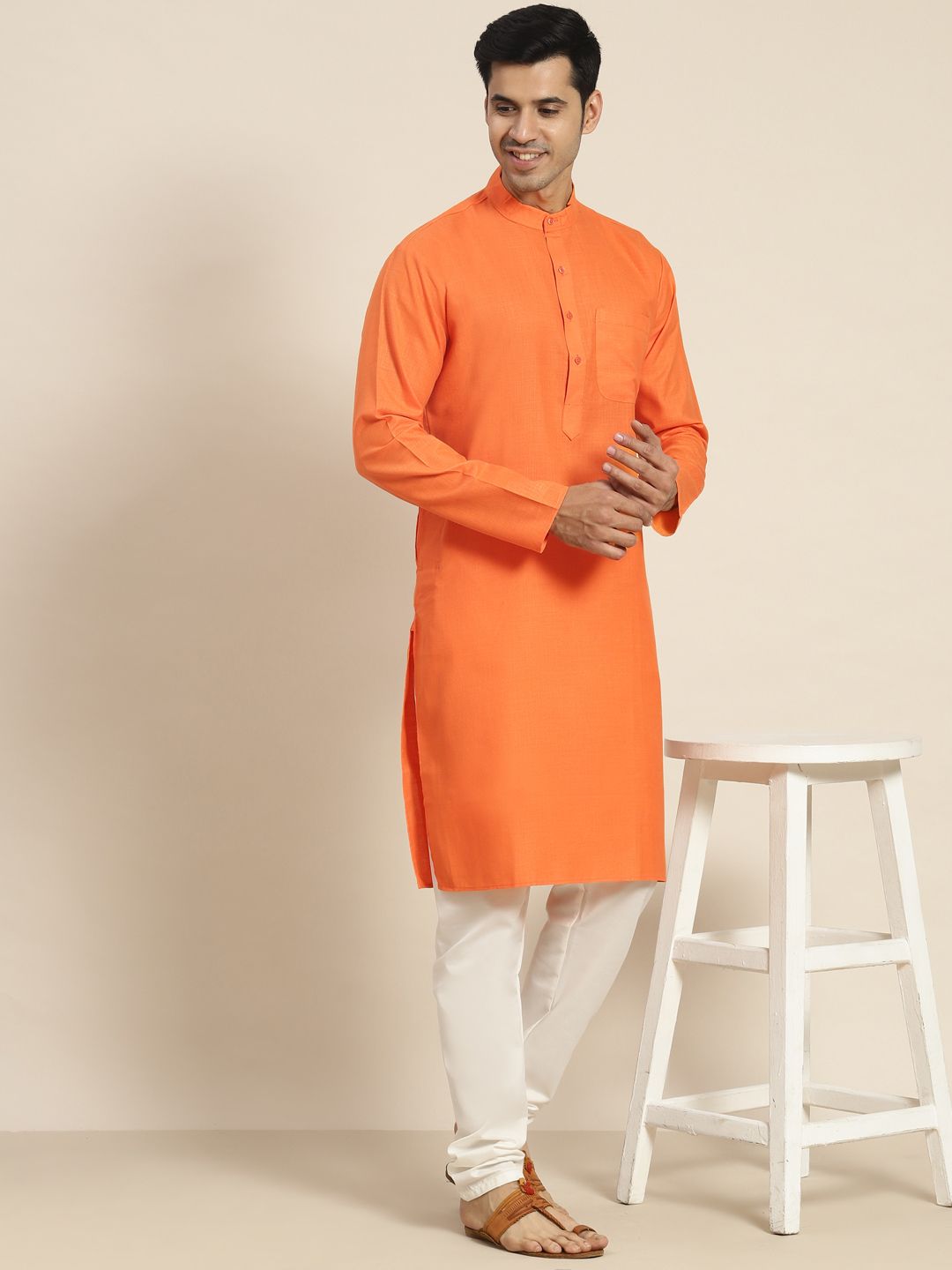 SOJANYA Men Orange Kurta with Churidar