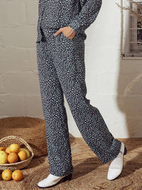 SASSAFRAS Women Grey & Black Animal Printed Straight Trousers