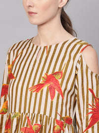 Gerua By Libas Women Off-White  Brown Striped Maxi Dress