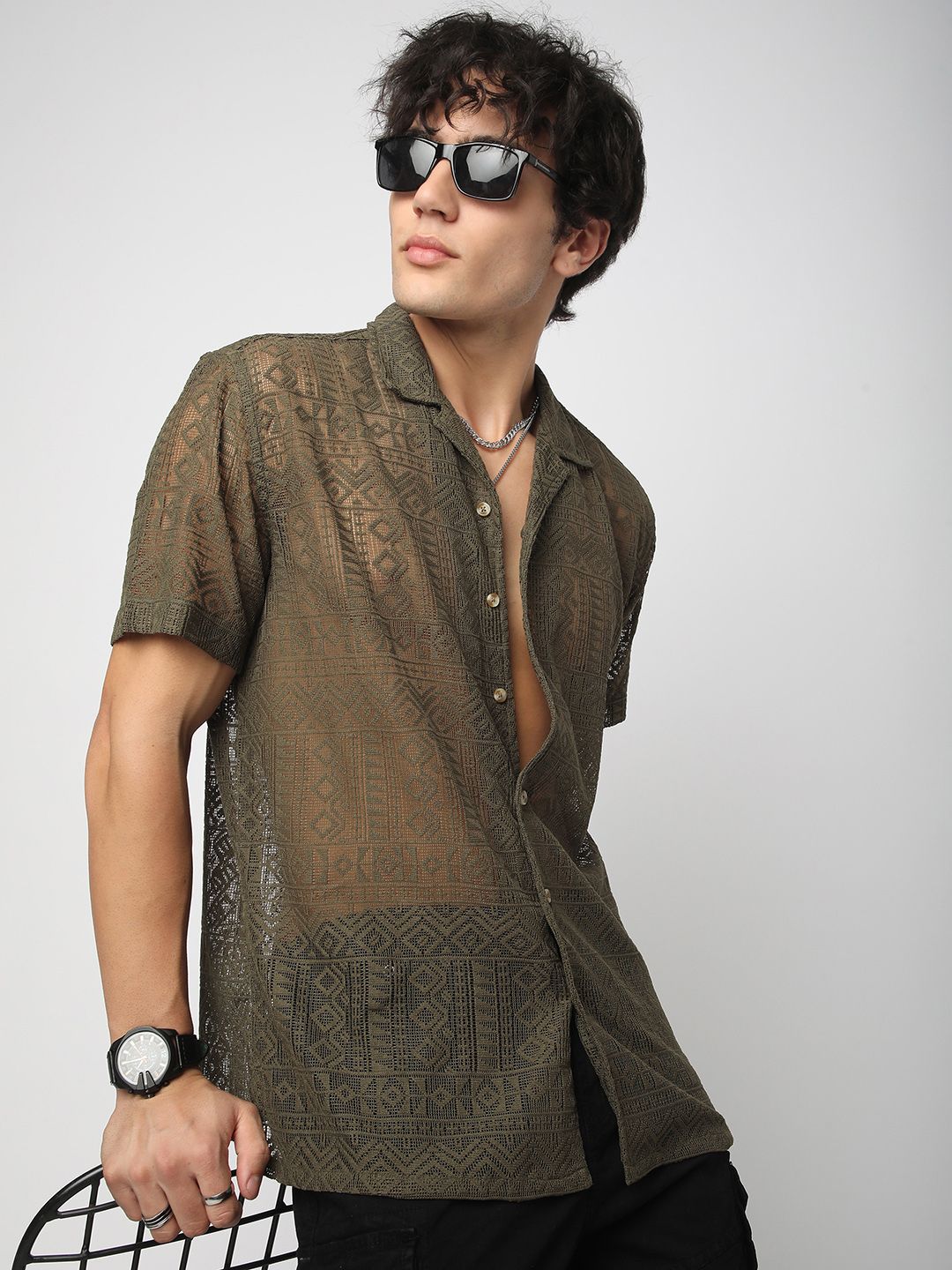 VASTRADO Men Classic Lapel Collar Solid Oversized Casual Shirt