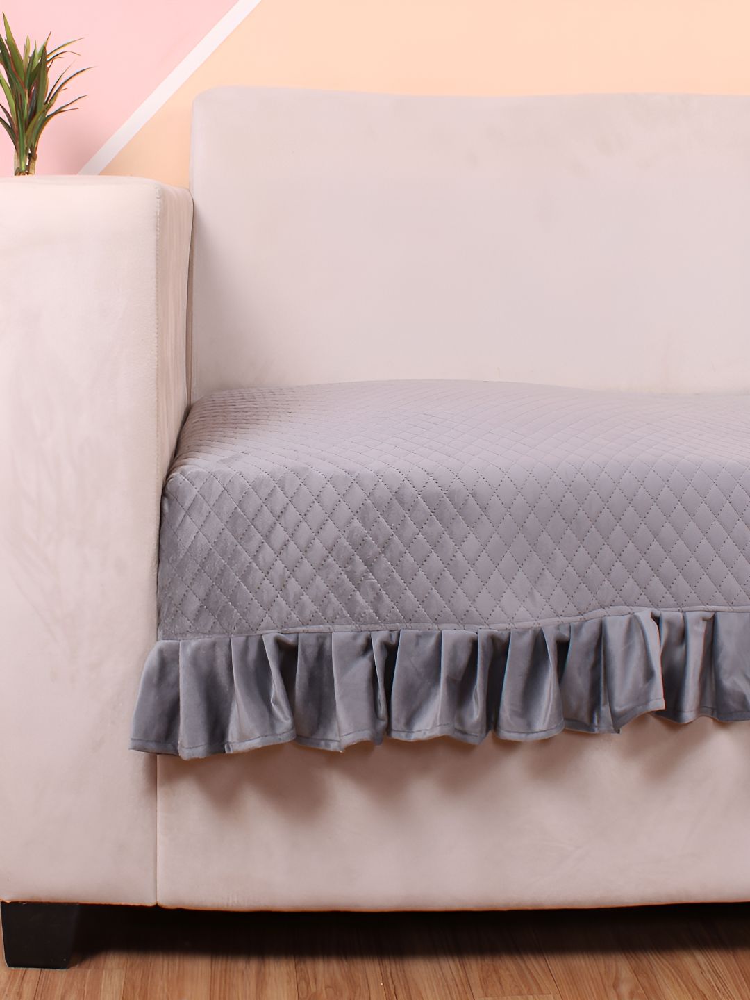 STITCHNEST Grey Self Design 3 Seater Sofa Cover