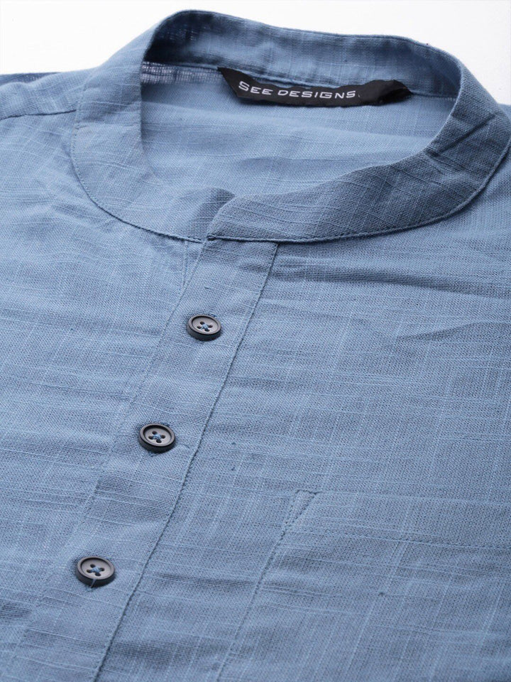 See Designs Men Blue Thread Work Kurta