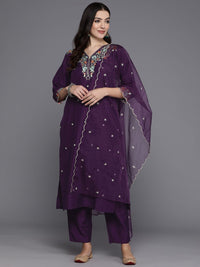 Indo Era Women Floral Yoke Design Regular Thread Work Kurta with Trousers & Dupatta