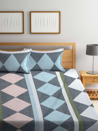 KLOTTHE Kelabu Kapas Geometrik 300 TC Cadar King Superfine dengan 2 Sarung Bantal-250 x 225 cm