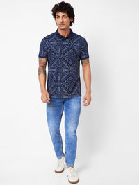SPYKAR Geometric Printed Polo Collar Slim Fit T-shirt