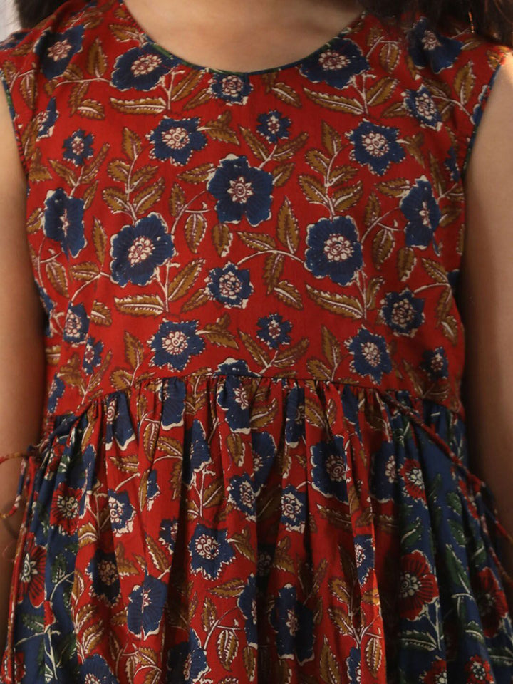 VASTRAMAY Girls Floral Printed Sleeveless Cotton Fit & Flare Dress