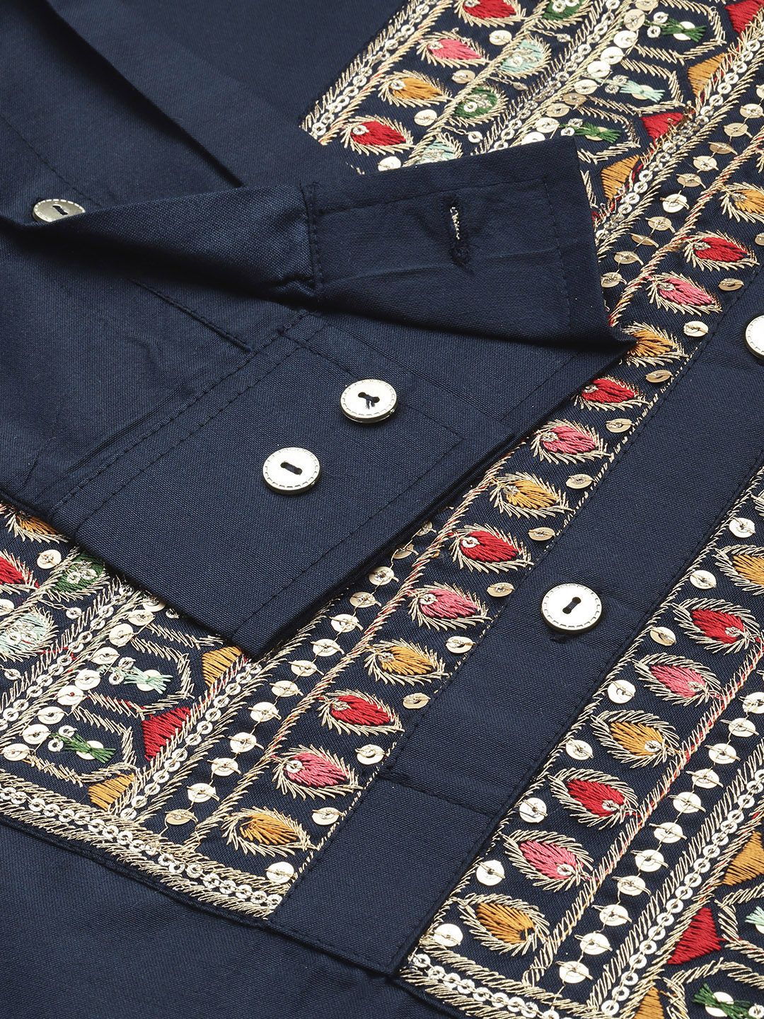 House of Pataudi Jashn Ethnic Motifs Yoke Design Indigo Zari Work Kurta