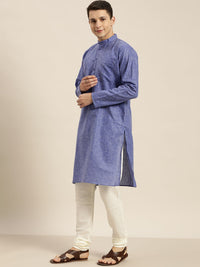 SOJANYA Men Blue Dobby Straight Kurta
